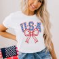 White USA Bow Letter Graphic Short Sleeve Top