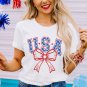 White USA Bow Letter Graphic Short Sleeve Top