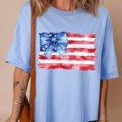 Myosotis American Flag Bow Knot Print Half Sleeve T Shirt