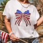White USA Flag Bow Knot Patched Crew Neck T Shirt