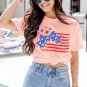 Pink Stars and Stripes Bow Knot Crew Neck T Shirt