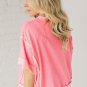 Peach Blossom USA Color Block High Low Crew Neck T Shirt