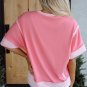 Peach Blossom USA Color Block High Low Crew Neck T Shirt