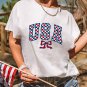 White Checkered USA Graphic Casual Tee
