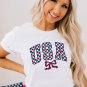 White Checkered USA Graphic Casual Tee