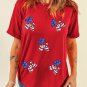 Red Sequin Stars and Stripes Balloon Puppy Graphic Crewneck Tee