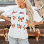 Khaki Patriotic Flag Bow Graphic Starry Round Neck T Shirt