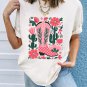 White Western Boots Flower Print Round Neck T Shirt