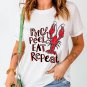 White Pinch Peel Eat Repeat Crawfish Print Crew Neck Tee