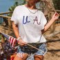 White Sequin USA Graphic Crew Neck Patriotic Tee