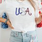 White Sequin USA Graphic Crew Neck Patriotic Tee