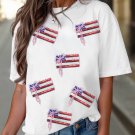 White Sequin Bow American Flag Patched T Shirt