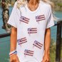 White Sequin Bow American Flag Patched T Shirt