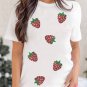 White Sequin Strawberry Patched Crew Neck T Shirt