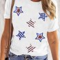 White USA Sequin Stars Patched Casual T Shirt