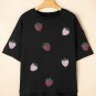 Black Sequin Strawberry Graphic High Low Relaxed Fit Tee