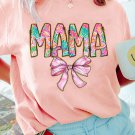Pink Floral MAMA Bowknot Print Crewneck T Shirt