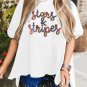 White Sequin stars and stripes Graphic Drop Shoulder Loose T Shirt