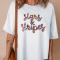 White Sequin stars and stripes Graphic Drop Shoulder Loose T Shirt