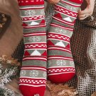 Fiery Red Christmas Geometric Snowflake Print Crew Socks