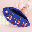 Dark Blue USA Flag Gemstone Decor Knotted Wide Headband