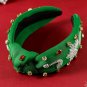 Dark Green Christmas Rice Beaded Rhinestone Wide Headband