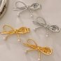 Gold Bow Knot Pearl Decor Plated Alloy Hair Clip