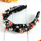 Black Pearled Rhinestone Knotted Spiderweb Halloween Headband