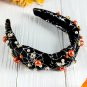Black Pearled Rhinestone Knotted Spiderweb Halloween Headband