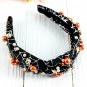 Black Pearled Rhinestone Knotted Spiderweb Halloween Headband