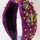 Tillandsia Purple Mardi Gras Rhinestone Beaded Knotted Wide Headband