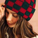 Racing Red Two Tone Checkered Folded Eaveless Beanie Cap