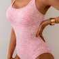 Pink Corded Flower Texture Spaghetti Straps Halterneck One Piece Swimsuit
