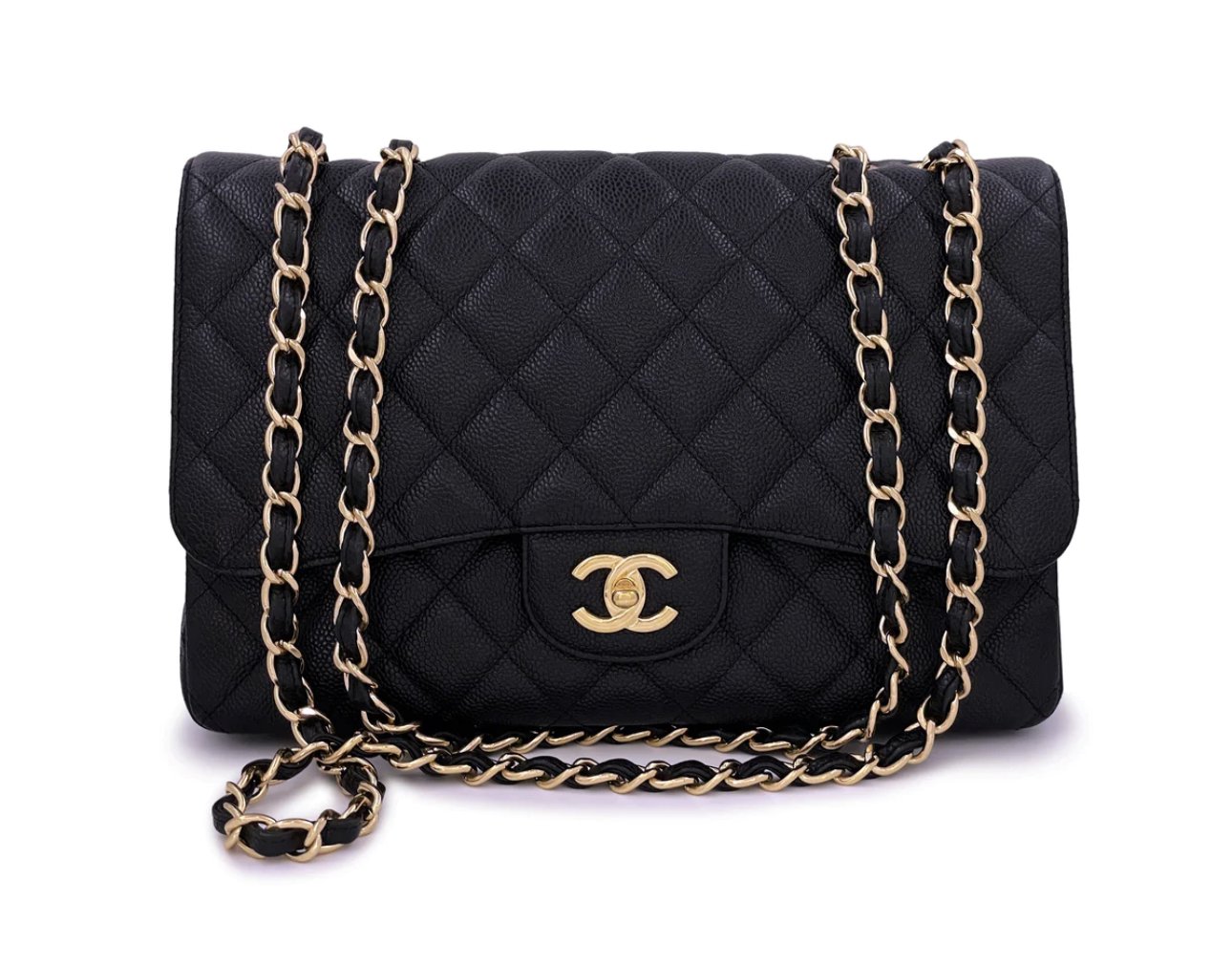 Authentic - CHANEL Jumbo Caviar Double Flap GHW