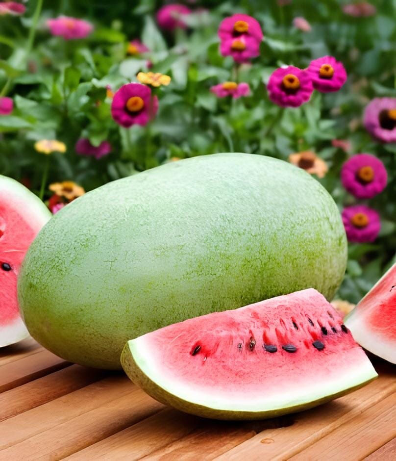 12 Seeds Watermelon Light Green Stripe Red Inside Fruit