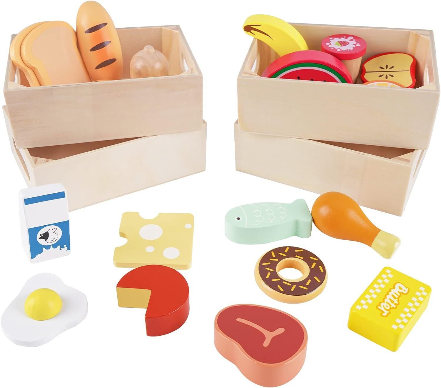 Food Groups Wooden Play Sets, Pretend Kitchen Toys, Toy Food...