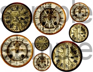 Antique French Gardens Altered CLOCKS Unique and OOAK Digital Collage Sheet