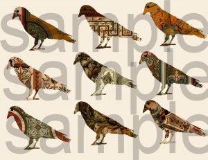 Vintage Renaissance Ornate Design....9 New Altered CROWS..... Digital Collage Sheet