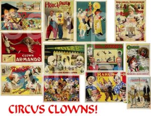 Vintage Circus Clowns ... Digital Collage sheet