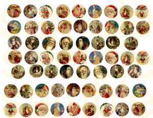 Vintage SANTA 1 inch Circles for Bottlecap Charms...Father Christmas....Digital Collage Sheet