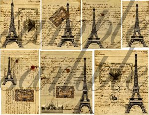 Vintage PARIS Letters with Eiffel Tower Digital Collage Sheet