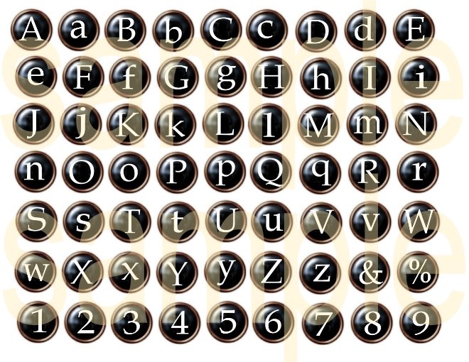 Typewriter Keys Black Button Alphabet Digital Collage Sheet