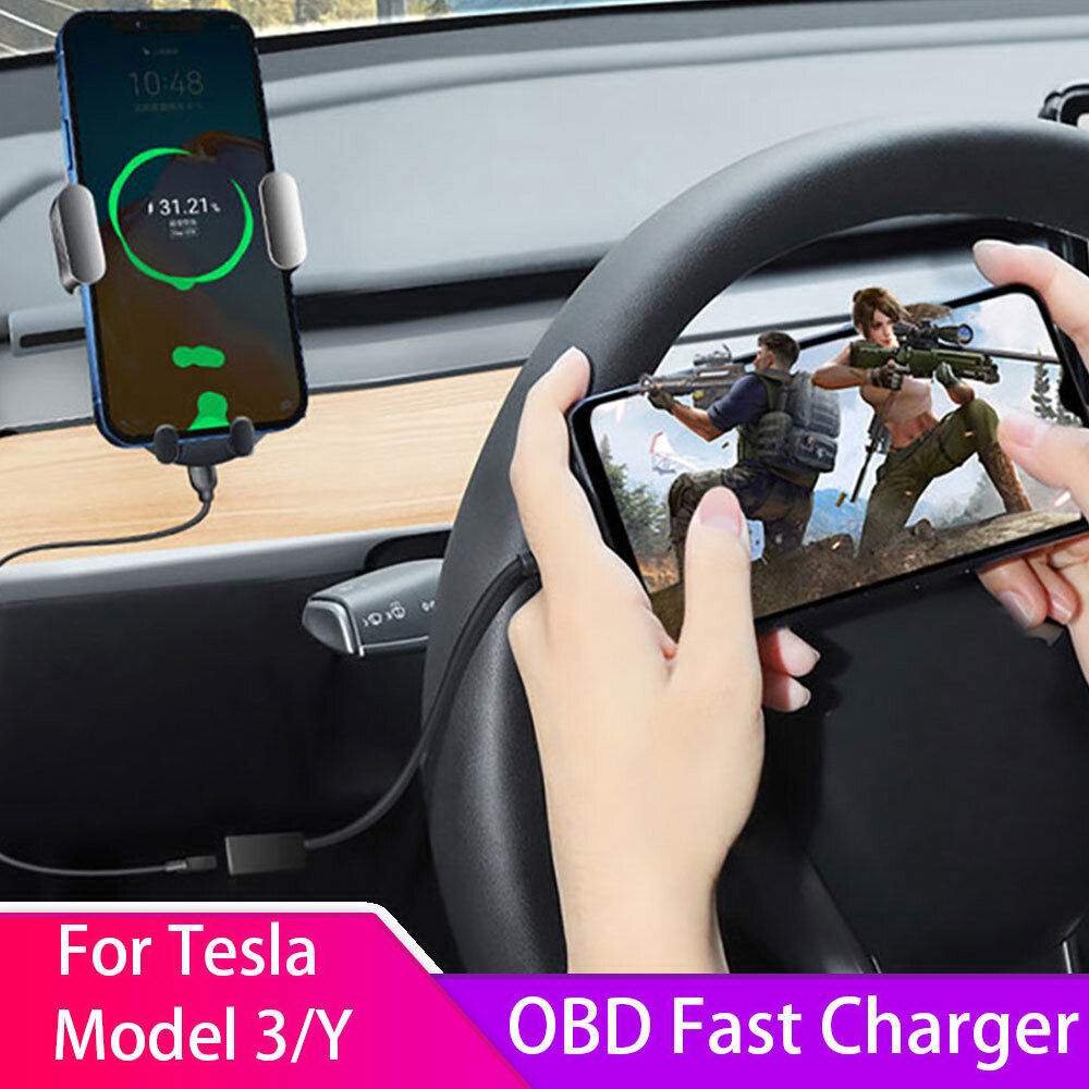Aluminum 18W Car OBD Adapter Phone Type-C USB Fast Charger for Tesla Model 3/Y