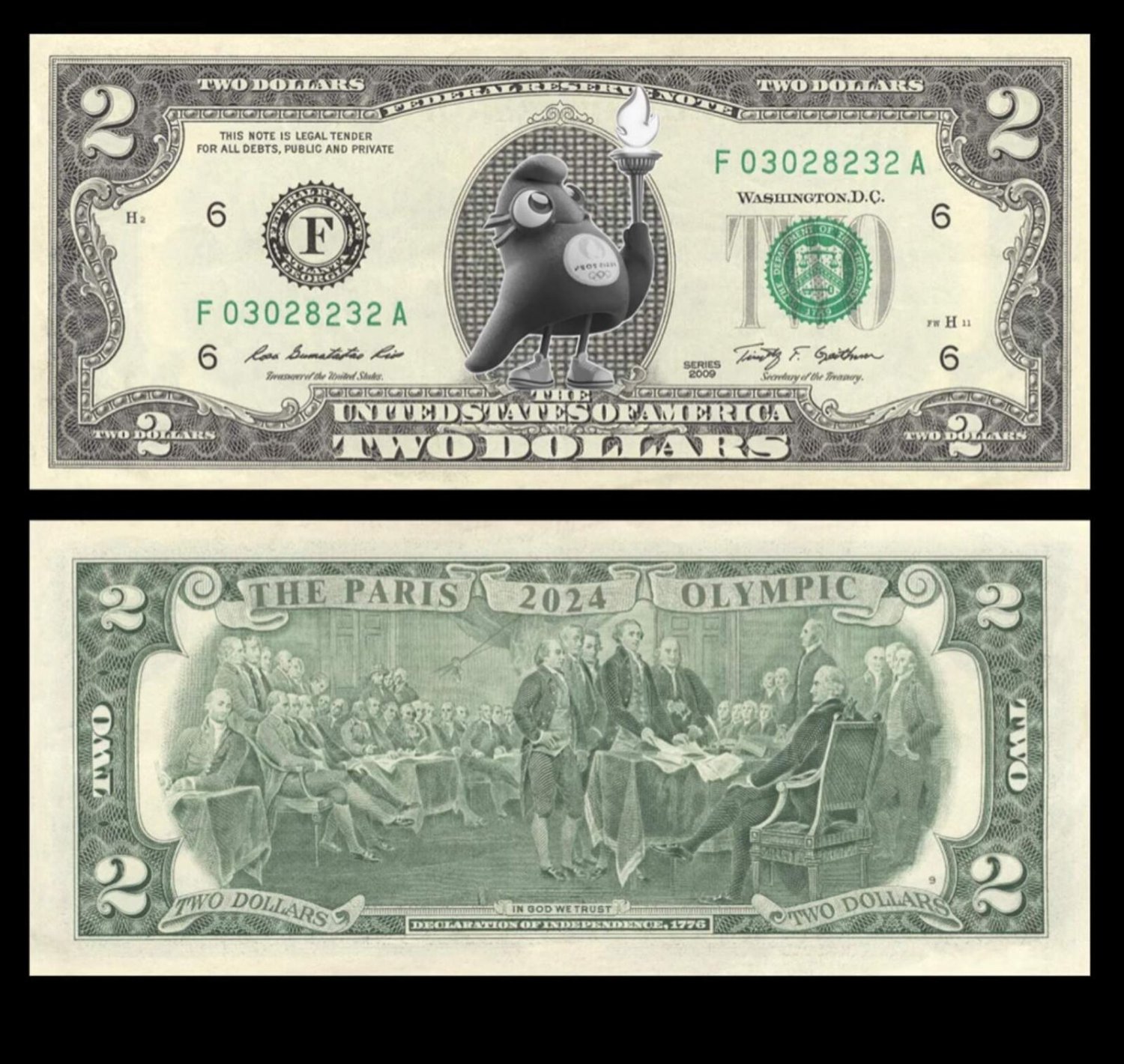 Rare 2024 Paris Olympics $2 2USD Commemorative Banknote Uncirculated Collectible