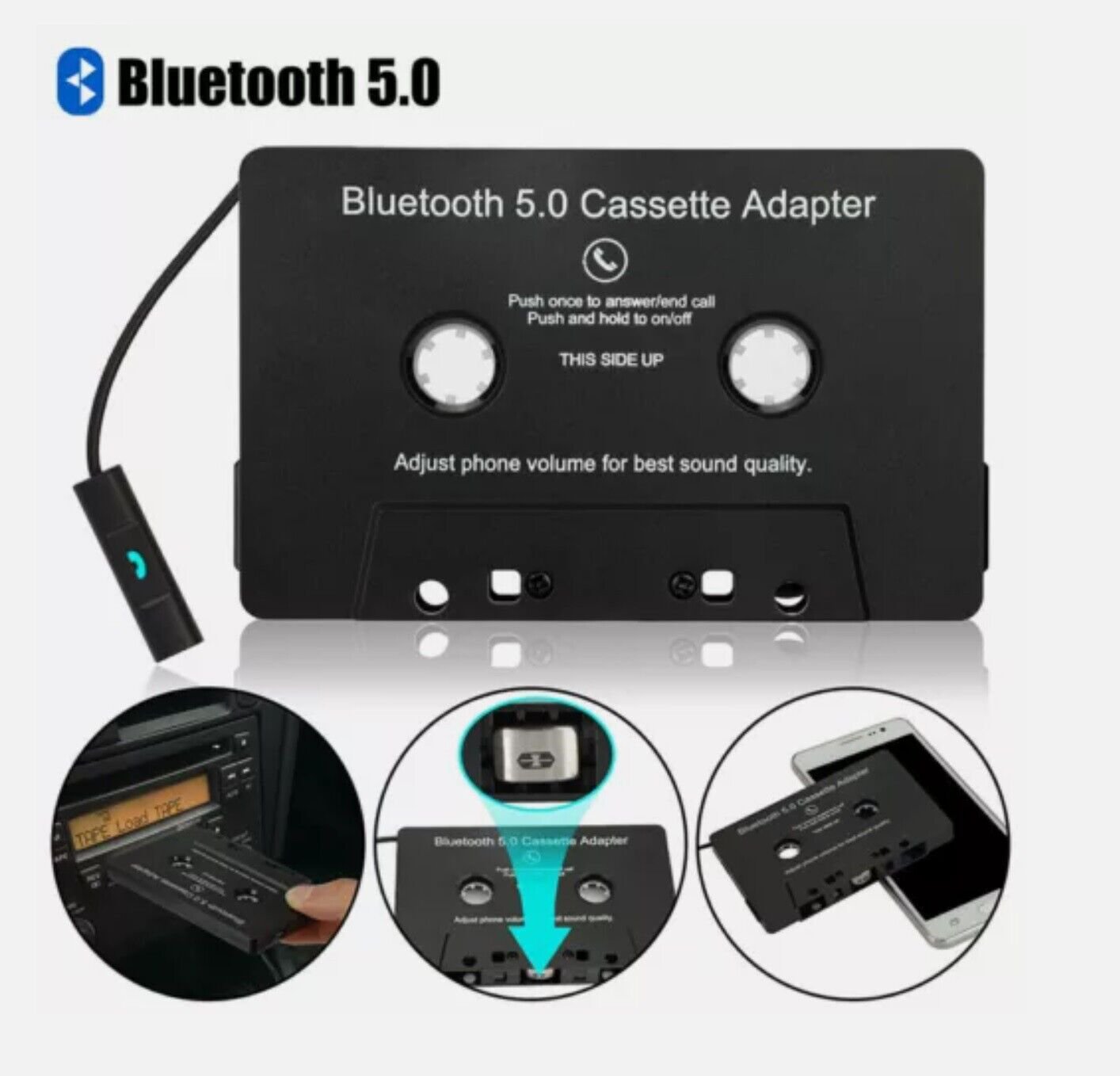 5.0 Bluetooth Wireless Car Cassette Tape Adapter for Apple phone Android Samsung