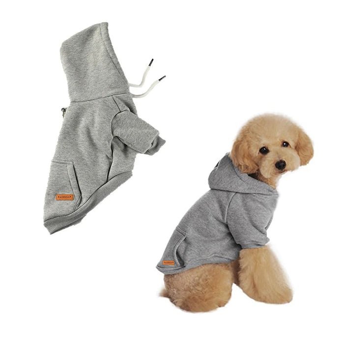 Anypet Pet Clothes, Gray Fleece Hoodie Jacket, Warm, Back Pockets, Winter Wear