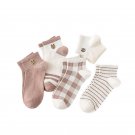ANYSOX 5 Pairs Size 5-9 Fashion Socks Four Seasons Bear Cartoon Striped Checkered Solid Colors