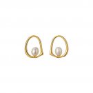 ANYCO 925 Silver Baroque Pearl Stud Earrings – Gold Hollow Design for Women