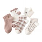 Anyfootwear Women’s Cute Bear Cotton Ankle Socks 5 Pairs Casual Striped Socks Size 5–9