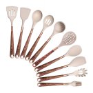 Anygleam 10PCS Brown Non-Stick Kitchen Utensil Set Gold Handle Heat Resistant